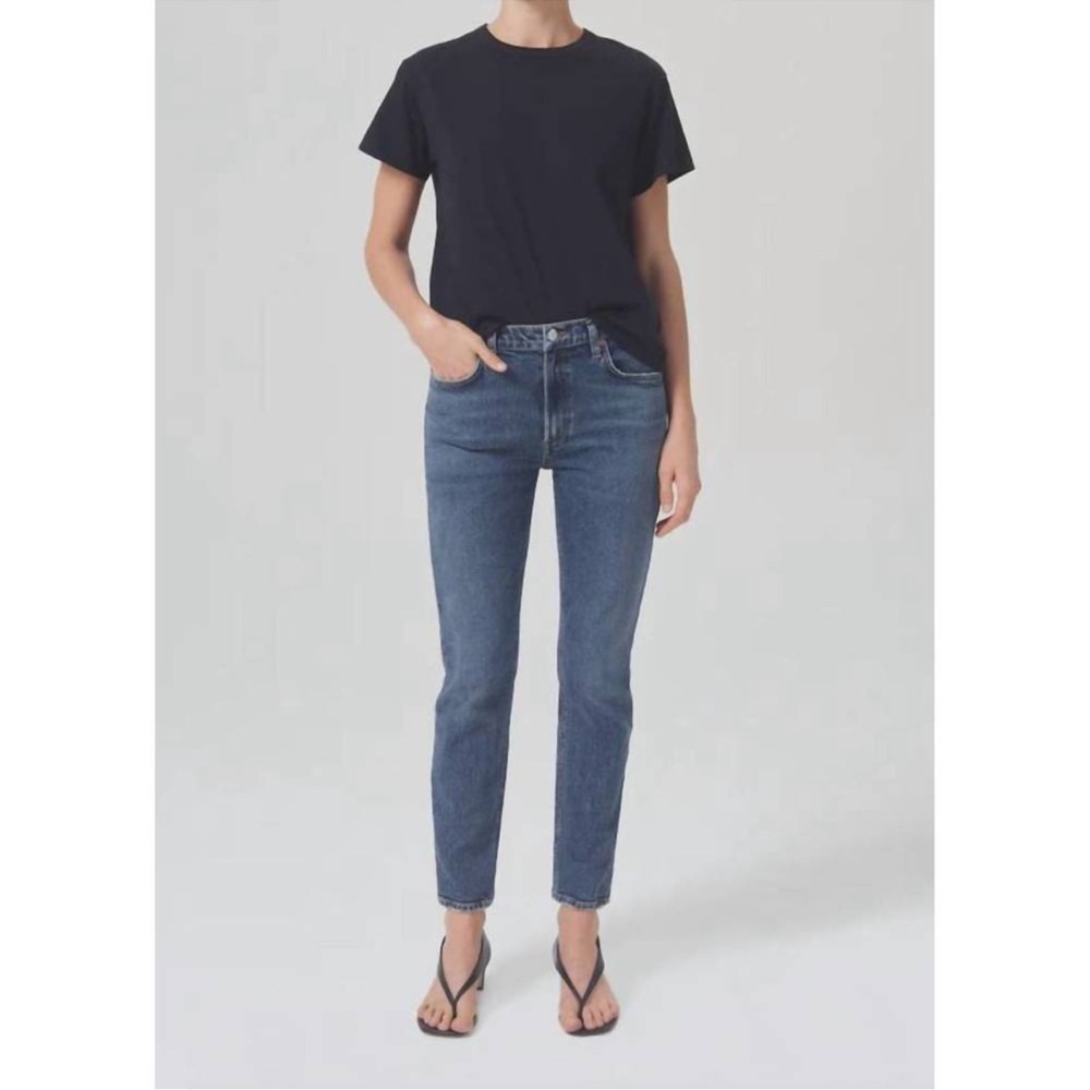 AGOLDE Women's Willow Mid RIse Slim Crop Denim Jeans Rush Blue Size 23